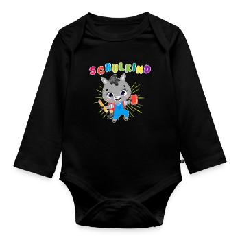 Stilvoll ins Schulleben! Unser Einschulungs-Design - Baby Bio-Langarm-Body - Schwarz - Vorne