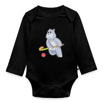 Hippopotamus Hockey sur gazon Stick - Body Bébé bio manches longues - noir - Devant