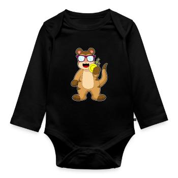 Meerkat Gold Coin - Organic Longsleeve Baby Bodysuit - black - Front