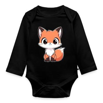 Fox Forest Animals Love Comic Nature Animal Child Baby - Organic Longsleeve Baby Bodysuit - black - Front