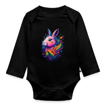 Illustration of a rabbit - Organic Longsleeve Baby Bodysuit - black - Front