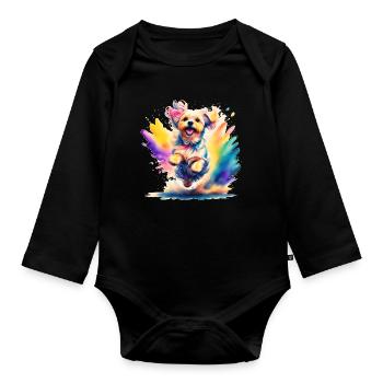 Malteserwelpe springt - Baby Bio-Langarm-Body - Schwarz - Vorne