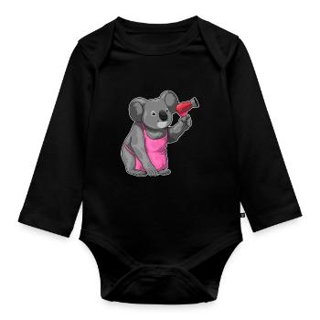 Koala Hairdresser Sèche-cheveux - Body Bébé bio manches longues - noir - Devant