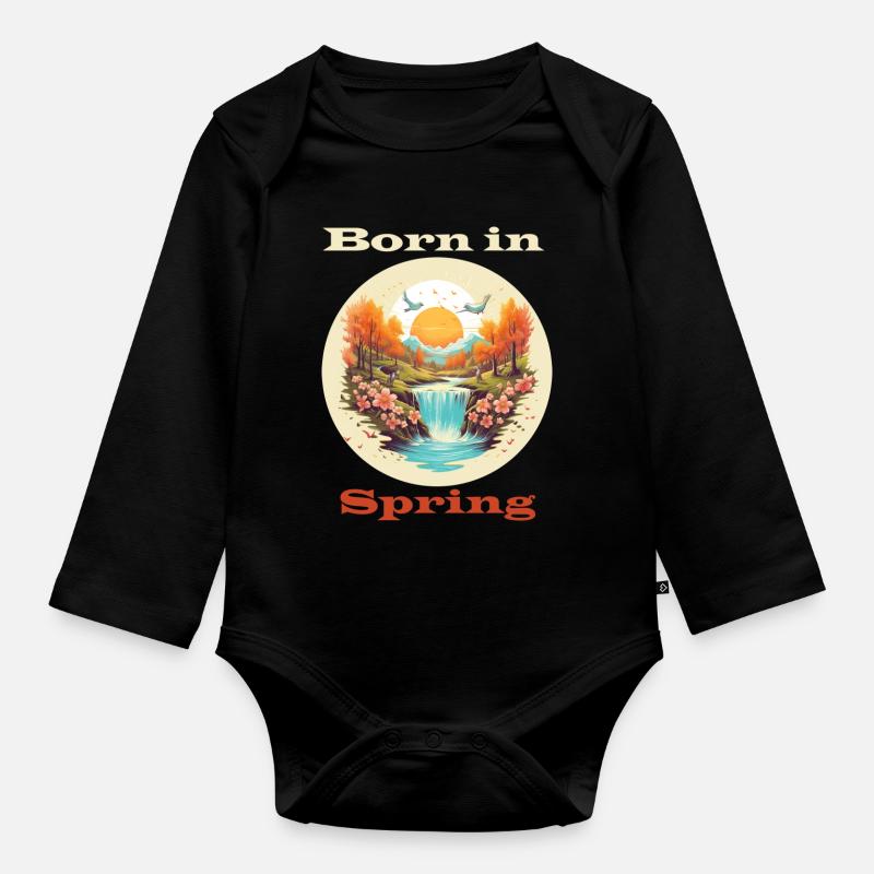 Né au printemps - Body Bébé bio manches longues - noir