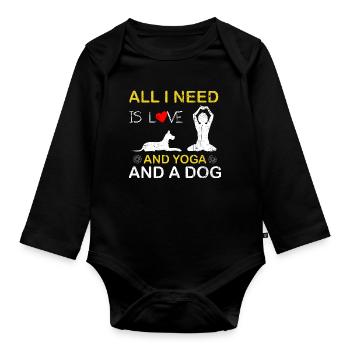 Love Yoga and a Dog Tee - Organic Longsleeve Baby Bodysuit - black - Front