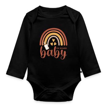 Boho Regenbogen Herzen Babyflasche Baby on Board - Baby Bio-Langarm-Body - Schwarz - Vorne