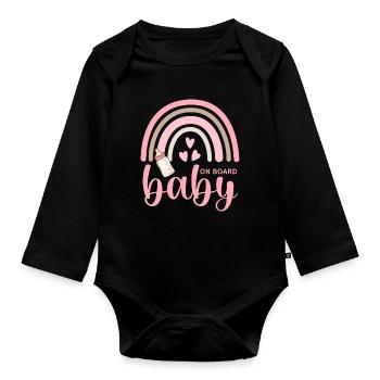 Boho Regenbogen Herzen Babyflasche Baby on Board - Baby Bio-Langarm-Body - Schwarz - Vorne