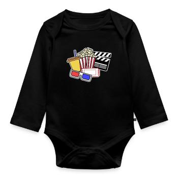Movie Night Popcorn Theater Streaming Movies Filme - Baby Bio-Langarm-Body - Schwarz - Vorne