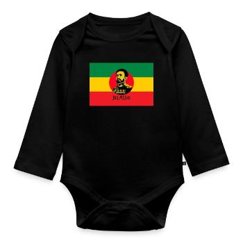 REGGAE FLAG - HAILE SELASSIE - JAH RASTAFARI - Organic Longsleeve Baby Bodysuit - black - Front