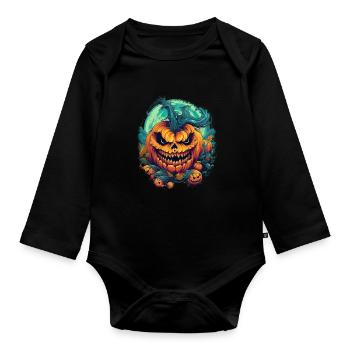 Bad Pumpkin Böser Kürbis Halloween - Baby Bio-Langarm-Body - Schwarz - Vorne
