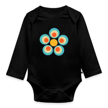 70s Flower Pattern - Organic Longsleeve Baby Bodysuit - black - Front