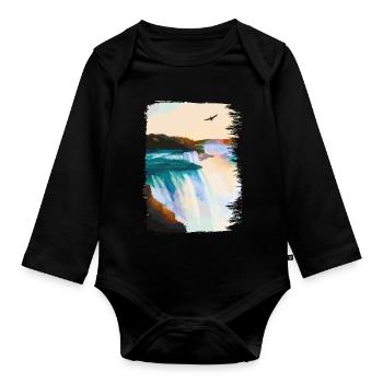Niagara Falls Painting - Baby Bio-Langarm-Body - Schwarz - Vorne