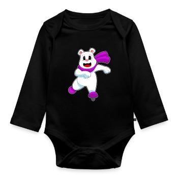 Polar Bear Ice Skating Skates - Organic Longsleeve Baby Bodysuit - black - Front