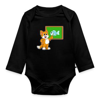 École du professeur chat pointant des bâtons - Body Bébé bio manches longues - noir - Devant