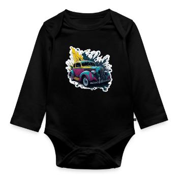 Farbiger Oldtimer Spritzer - Baby Bio-Langarm-Body - Schwarz - Vorne