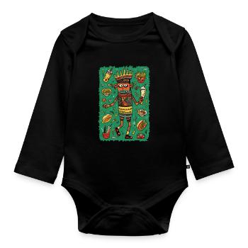 Funny hieroglyphs: fast food - Organic Longsleeve Baby Bodysuit - black - Front