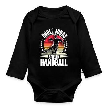 Handball Handballer - Baby Bio-Langarm-Body - Schwarz - Vorne