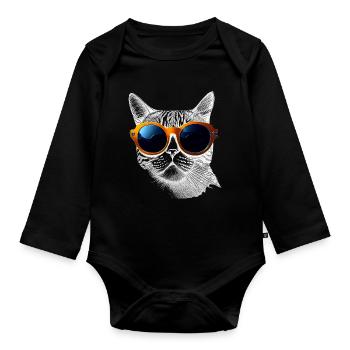 Coole Katzen-Vibes - Baby Bio-Langarm-Body - Schwarz - Vorne