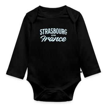 Strasbourg France Vintage Script - Baby Bio-Langarm-Body - Schwarz - Vorne