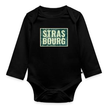 Strasbourg Stadtkarte – Urbanes Design - Baby Bio-Langarm-Body - Schwarz - Vorne