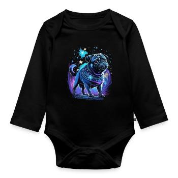 Midnight Magic Pug Dog - Organic Longsleeve Baby Bodysuit - black - Front