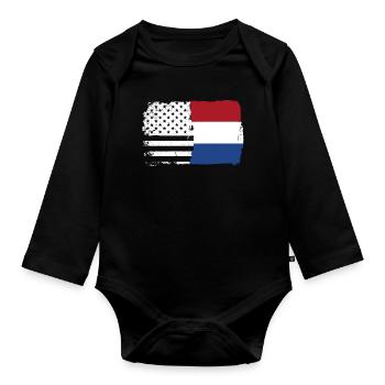 Flag Fusion: Stars Stripes Dutch Brush - Organic Longsleeve Baby Bodysuit - black - Front