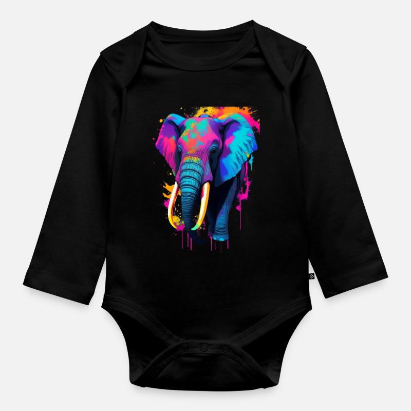 Éléphant - Body Bébé bio manches longues - noir