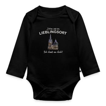 Ich denk an dich! Sehen uns, Aachener Dom - Baby Bio-Langarm-Body - Schwarz - Vorne