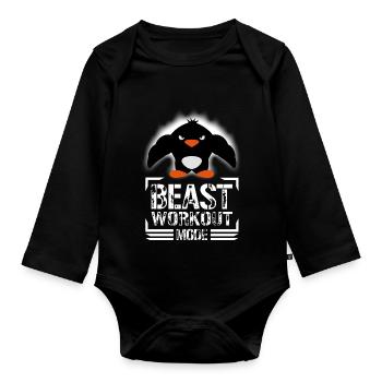 Pingouin Biceps Beast Workout Mode Bodybuilder - Body Bébé bio manches longues - noir - Devant