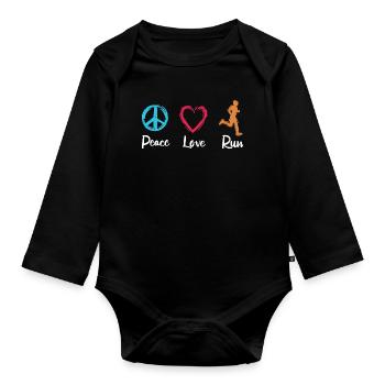 Peace Love Running - Organic Longsleeve Baby Bodysuit - black - Front