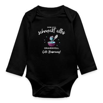 Gute Besserung ! Ohne dich schmeckts grauenvoll - Baby Bio-Langarm-Body - Schwarz - Vorne
