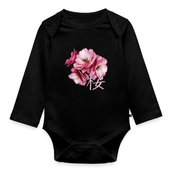 Cherry Blossom - Organic Longsleeve Baby Bodysuit - black - Front