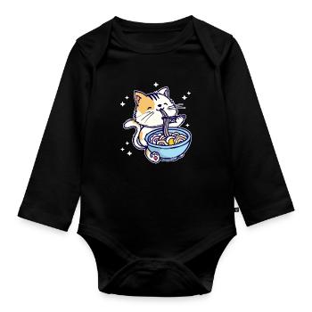 Ramen Anime Manga Comic Cat Animation Japan - Organic Longsleeve Baby Bodysuit - black - Front
