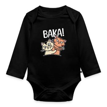Baka Saying Cartoon Cat Anime Manga Comic - Organic Longsleeve Baby Bodysuit - black - Front
