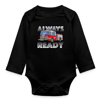 The fire brigade, your friend and helper - Organic Longsleeve Baby Bodysuit - black - Front