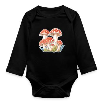 Toadstools, mushrooms - Organic Longsleeve Baby Bodysuit - black - Front