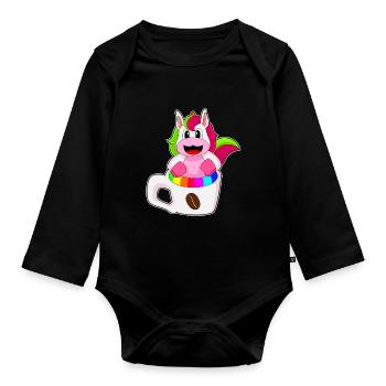 Einhorn Tasse Kaffee - Baby Bio-Langarm-Body - Schwarz - Vorne