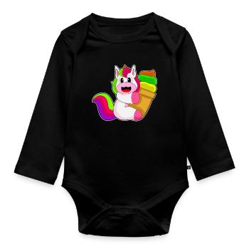 Einhorn Waffeleis - Baby Bio-Langarm-Body - Schwarz - Vorne