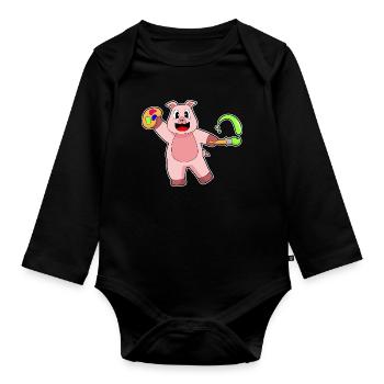 Schwein Maler Pinsel Malen - Baby Bio-Langarm-Body - Schwarz - Vorne