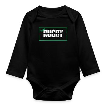 Team rugby green - Organic Longsleeve Baby Bodysuit - black - Front