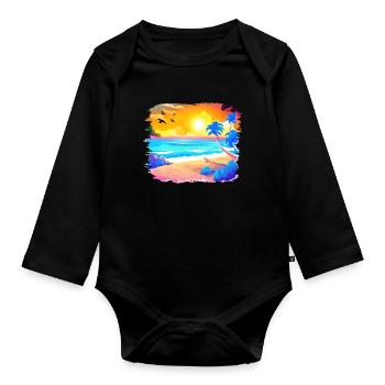 Summer Sunset Beach Watercolor - Organic Longsleeve Baby Bodysuit - black - Front