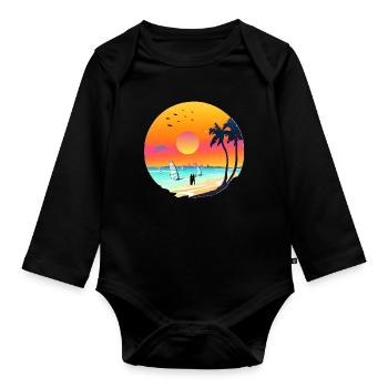 Summer Sunset Beach Watercolor - Organic Longsleeve Baby Bodysuit - black - Front