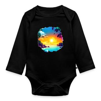 Summer Sunset Beach Watercolor - Organic Longsleeve Baby Bodysuit - black - Front