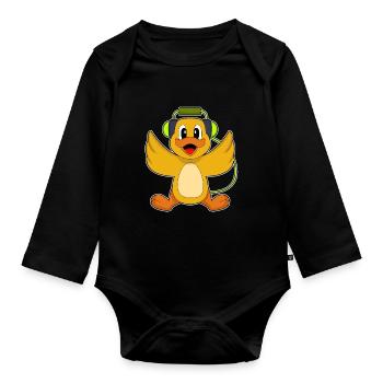 Ente Kopfhörer Musik - Baby Bio-Langarm-Body - Schwarz - Vorne