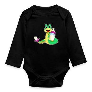 Schlange Babyflasche Milch - Baby Bio-Langarm-Body - Schwarz - Vorne