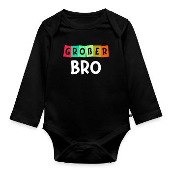 Geschwister Großer Bruder Spruch Bruderherz - Baby Bio-Langarm-Body - Schwarz - Vorne