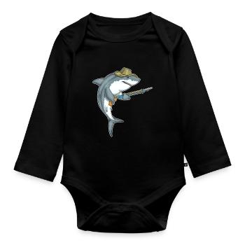 Pêche au harpon pêcheur au requin - Body Bébé bio manches longues - noir - Devant