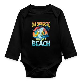 One Sharkastic Sun Of A Beach - Baby Bio-Langarm-Body - Schwarz - Vorne