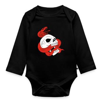 Der Schädel und die rote Schlange - Baby Bio-Langarm-Body - Schwarz - Vorne