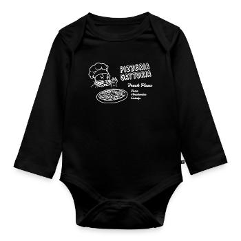 Funny Pizza Box Cat - Pizzeria Gottoria - Organic Longsleeve Baby Bodysuit - black - Front
